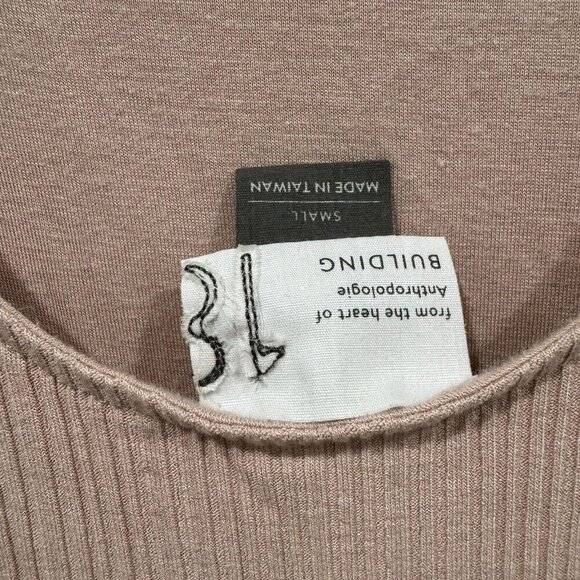 Anthropologie‎ Ribbed Knit Midi Dress Light Pink Asymmetrical Mock Small - Picture 4 of 8